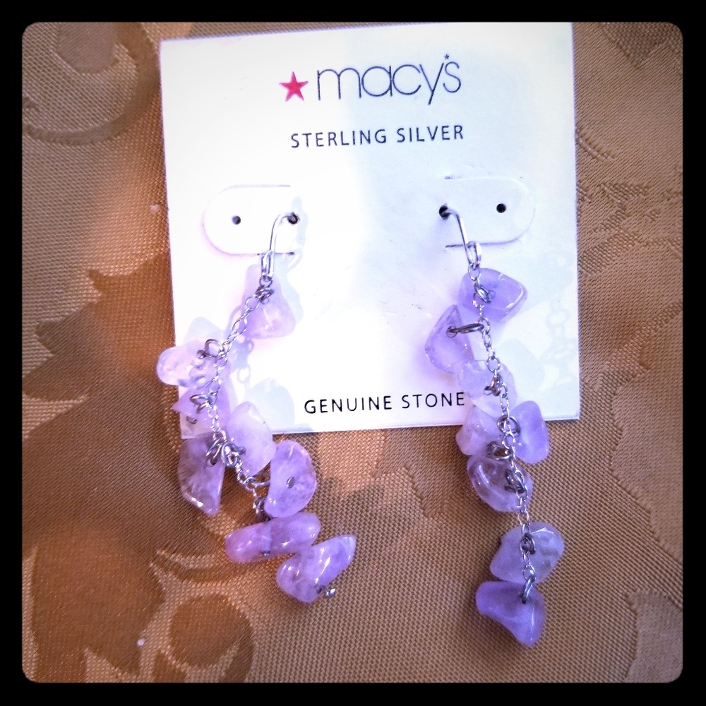 NWT sterling silver dangle amethyst earrings